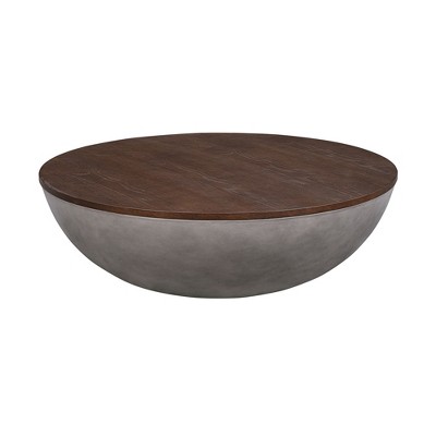 HomeRoots 48" Brown And Gray Solid Wood And Concrete Round Coffee Table