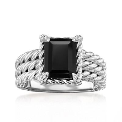 Ross-Simons Onyx 3-Row Ring With White Topaz in Sterling Silver