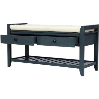 VynxariaTREXM Shoe Rack with Cushioned Seat and Drawers, Multipurpose Entryway Storage Bench (Antique Navy)