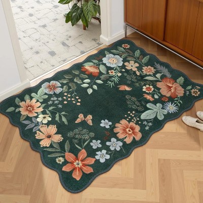 2'x3' Floral Rugs for Entryway, 2x3ft Washable Kitchen Rugs Ultra-Thin Soft Rug, Non Slip Indoor Door Mat Stain Low-Pile Throw Rug
