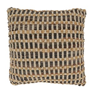 Saro Lifestyle Earthy Leather and Jute Woven Poly Filled Throw Pillow, Brown, 20"x20" - 1 of 3
