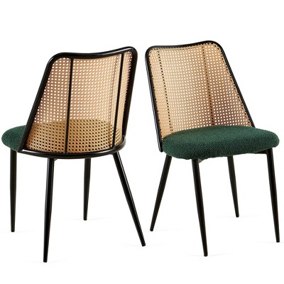 NicBex Set of 2 Dining Chairs with Rattan Backrest Modern Upholstered Padded Seats Side Chair for Dining Room