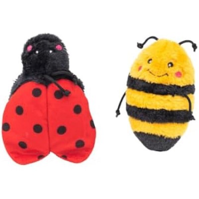 ZippyPaws Crinkle Toys - Interactive Dog Toys to Keep Them Busy, Squeaky Plush Pet Toy for All Breeds, Bee and Ladybug, Pack of 2