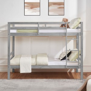 FONTOI Twin over Twin Bunk Bed with Thick Posts, Bunk Bed with Guardrail and Ladder for Kids, Teens, No Box Spring Needed, Gray, 79.4"*61.8"*43.5" - 1 of 4