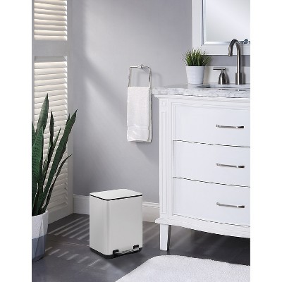 White Rectangular Pedal Trash Can with Plastic Inner Bucket