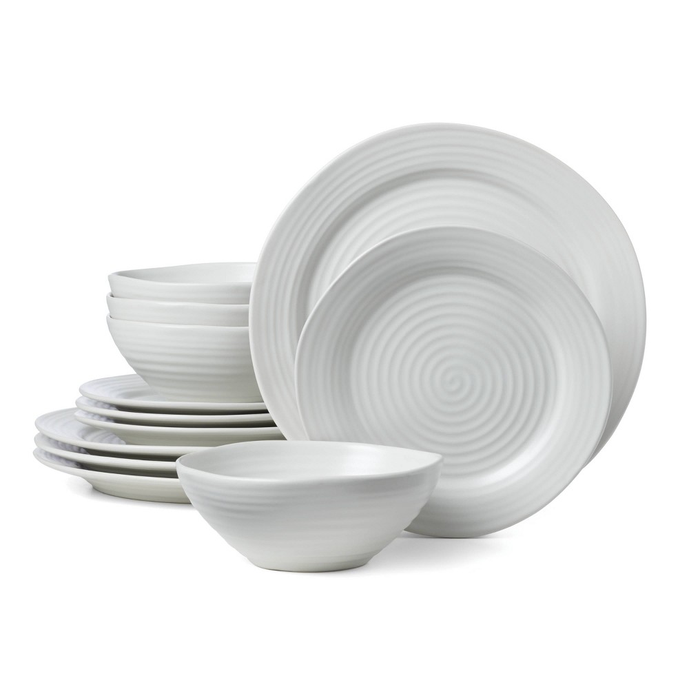 Photos - Other kitchen utensils Oneida 12pc Stoneware Dinnerware Set Ridge White 
