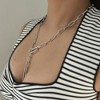 Adornia Silver Plated Paper Clip Chain Lariat Necklace with Crystal Adjustable Lock - 2 of 4
