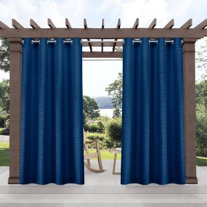 Set of 2 Delano Indoor/Outdoor Heavy Textured Grommet Top Light Filtering Window Curtain Panels - Exclusive Home - 1 of 4