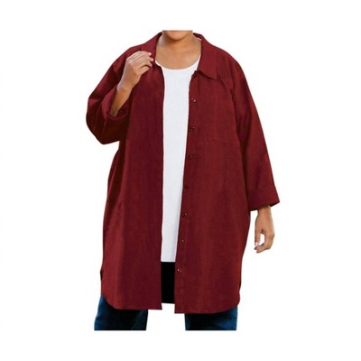 Women's Crinkle Cotton Long Sleeve Collar Button Up Tunic - Plus - On The Plus Side