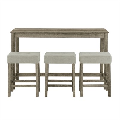 DSVIMOY Counter and Bar Stool Set Bar Table with 3 Upholstered Stools for Dining Room, Brown, 64"*25"*7.8"