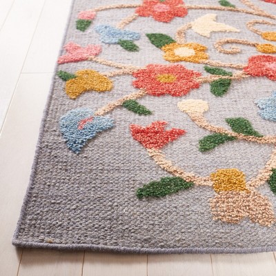 Grey and Pink Floral Wool Hand-Knotted 8' x 10' Area Rug