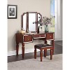 TiramisuBest Luxurious Majestic Classic Cherry Color Vanity Set w Stool 3- Storage Drawers 1pc Bedroom Furniture Set Tri-Fold Mirror - 2 of 4