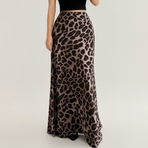 Anna-Kaci Women's Leopard Print Maxi Skirt with Soft Draping Silhouette, Smooth Stretch Waist, and Flowing Fabric - 1 of 4