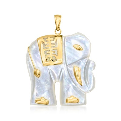 Ross-Simons Mother-Of-Pearl "Good Luck" Elephant Pendant With 14kt Yellow Gold Size 1.38