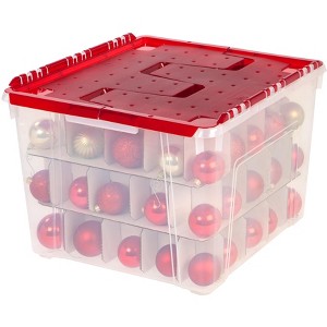 IRIS USA 2Pack 60qt Plastic Christmas Ornament Storage Box with Hinged Lid and Dividers, Red, Holiday Color - 1 of 4