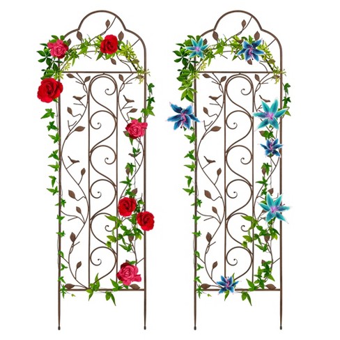 Best Choice Products Set Of Two 60x15in Iron Arched Garden Trellis Fence Panel W Branches Birds For Climbing Plants Target