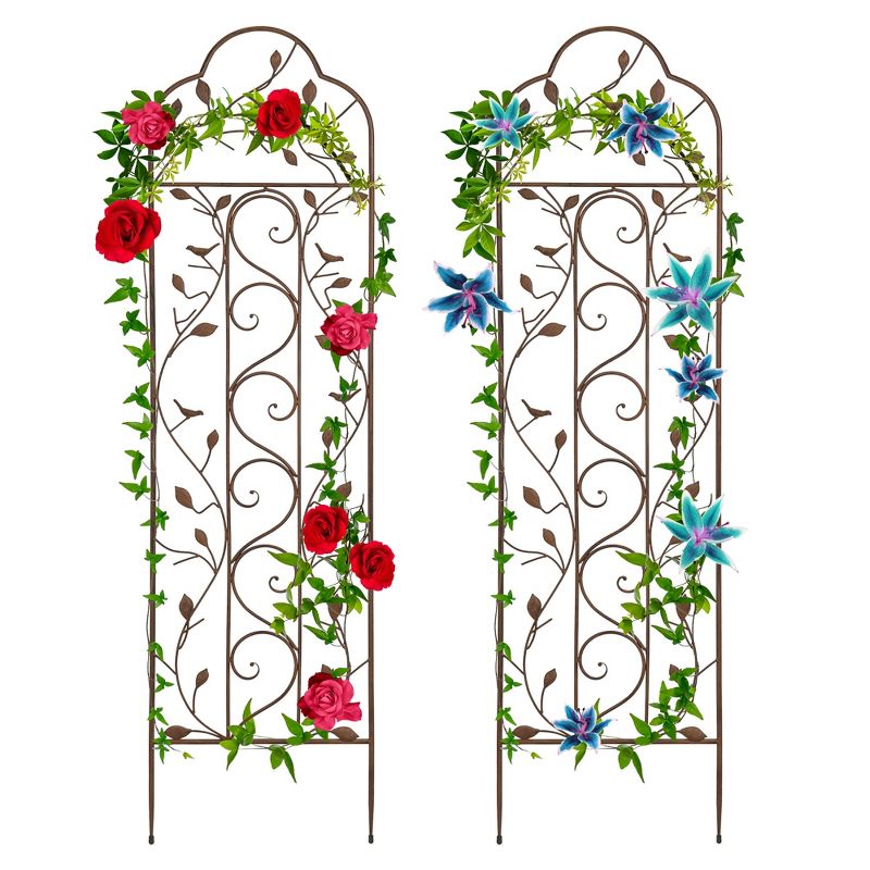 Best Choice Products Set of 2 60x15in Iron Arched Garden Trellis Fence Panel w/ Branches, Birds for Climbing Plants, 1 of 9