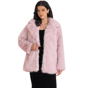 INSPIRE CHIC Women's Faux Fur Fluffy Long Sleeve Lapel Winter Outerwear Coat - 1 of 4