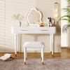 TIRAMISUBEST Modern Vanity Table Set with Mirror Touch Screen Lighted Mirror, Dressing Table and Cushioned Stool Set with 2 Large Drawers - 2 of 4