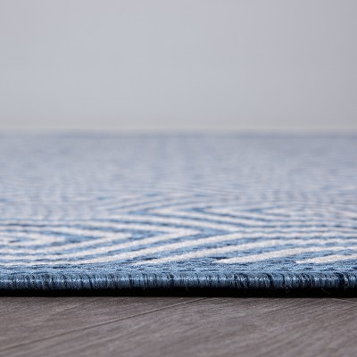 Blue Geometric 2' x 3' Flat Woven Reversible Area Rug
