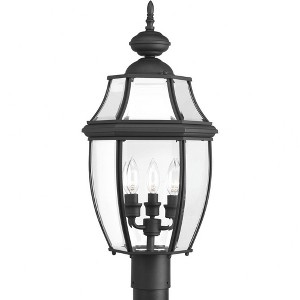 Progress Lighting, New Haven Collection, 3-Light Outdoor Post Lantern, Black Finish, Clear Beveled Glass - 1 of 4