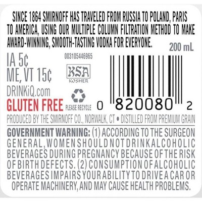 Smirnoff Vodka - 200ml Plastic Bottle