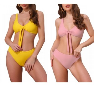 INSPIRE CHIC Women's Lace Up Decoration Push Up Wide Strap Top Triangle Bottom Swimwear Bathing Bikini Suits 2 Sets - 1 of 4