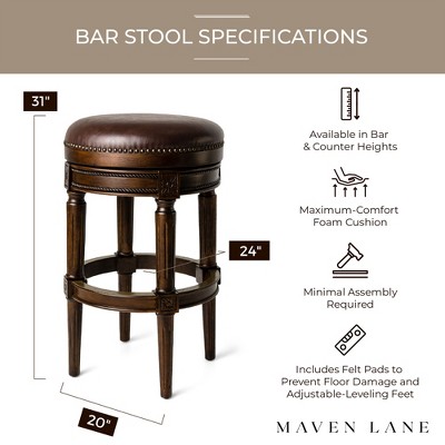 Walnut Backless Swivel Bar Stool with Leather Seat, 20.25"
