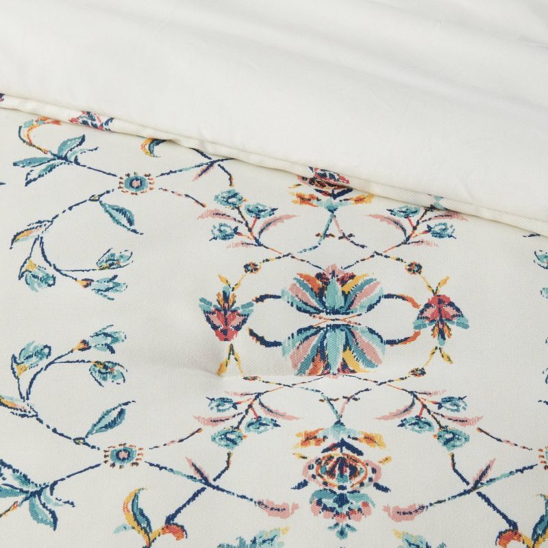 5pc Floral Border Print Comforter Bedding Set Blue/Pink/Yellow - Threshold™, 4 of 13
