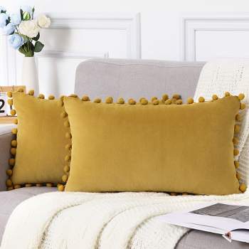 2 Pieces Decorative Velvet Throw Pillow Covers with Pom Pom Design
