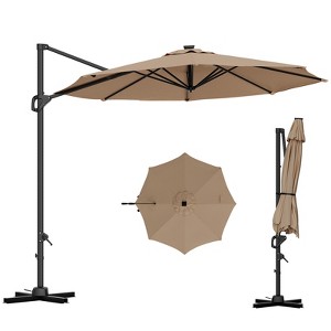 10FT Cantilever Patio Umbrella with Base - 360° Rotating Outdoor Market Sun Shade for Pool & Deck - 1 of 4