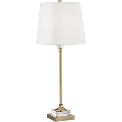 Regency Hill Traditional Buffet Table Lamp with Table Top Dimmer Gold Crystal Fabric Square Shade for Living Room Dining Entryway