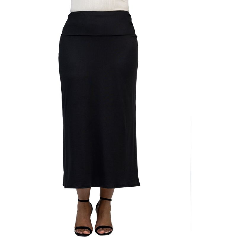 24seven Comfort Apparel  Comfortable Plus Size Foldover Maxi Skirt, 1 of 4