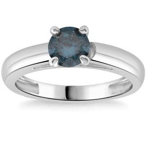 Pompeii3 1/2Ct Solitaire Blue Diamond Engagement Ring Cathedral 14k White or Yellow Gold - 1 of 4