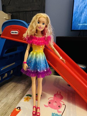 Barbie 28 Large Doll with Blond Hair and Rainbow Dress