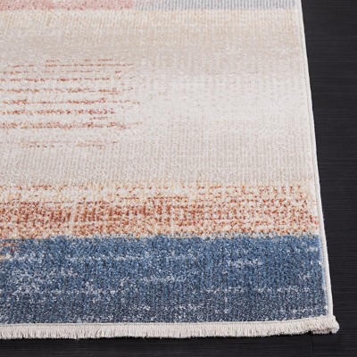 Beige and Blue Rust Abstract Washable Area Rug