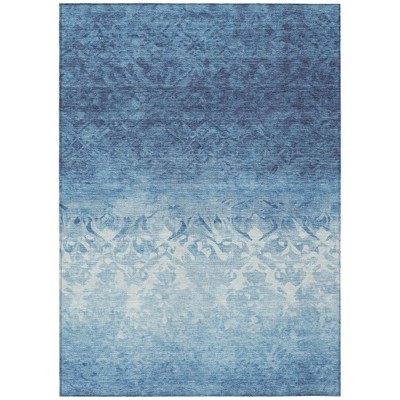 HomeRoots 9' X 12' Denim Blue And Ivory Damask Washable Indoor Outdoor Area Rug