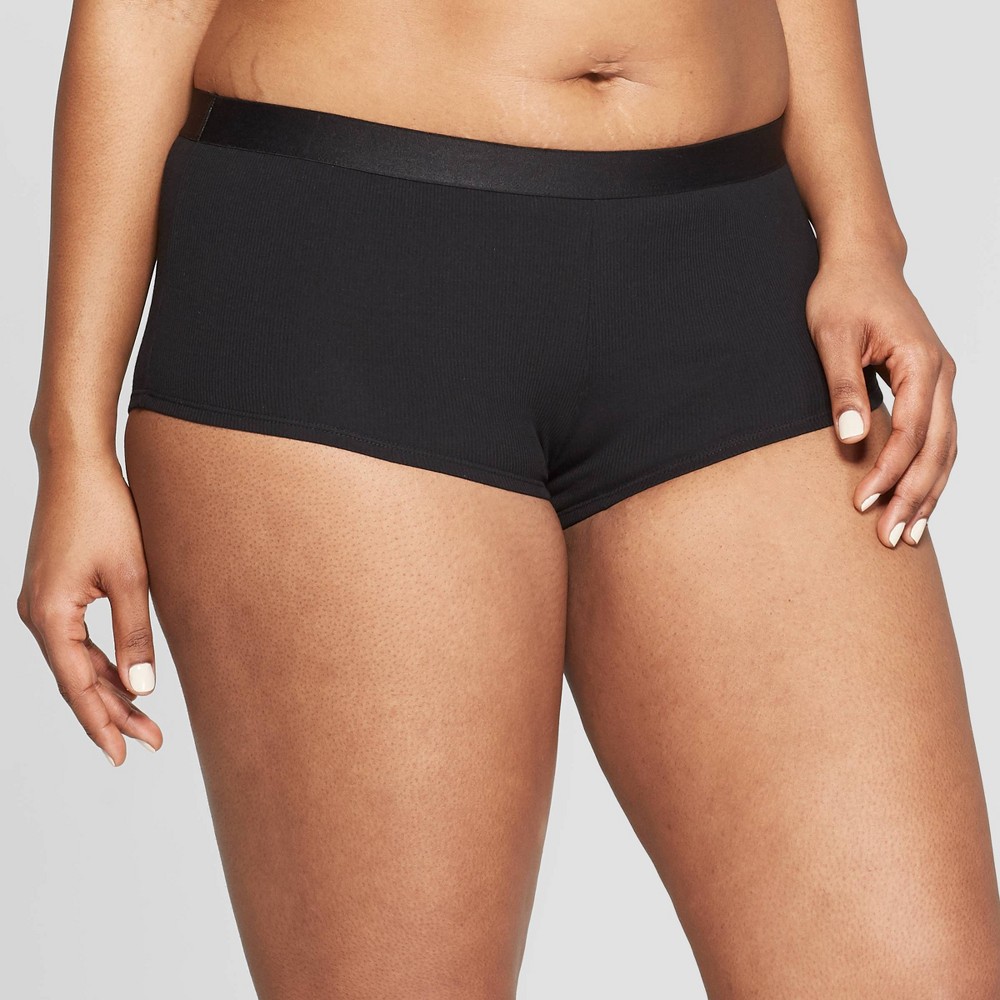 Women's Cotton Ribbed Boyshort - Auden Black L