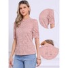 INSPIRE CHIC Women's Floral Lace Mock Neck Puff Short Sleeve Elegant Blouse - 2 of 4