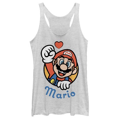 Women's Nintendo Mario Heart Portrait Racerback Tank Top - White Heather -  Medium : Target