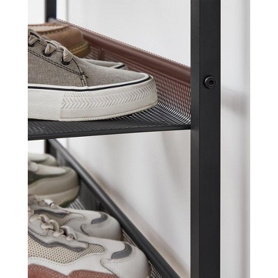 VASAGLE 5-Tier Rustic Brown and Black Shoe Rack with Fabric Shelves