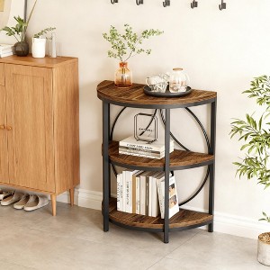 Gulches Half-Round Side Table with 3-Tier Shelves, Rustic Brown Top and Black Metal Legs, 23.62"L×11.81"W×25.98"H - 1 of 4