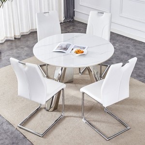 NicBex 5 PCS/7 PCS Dining Table Set,Round Dining Table with Sintered Stone Tabletop and 4/6 PU Chairs for Kitchen/Apartment - 1 of 4