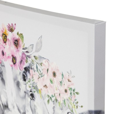 Rustic Gray and White Cows with Pink Wildflowers Canvas Wall Art