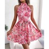 Coolmee Women's Floral Summer Dress Halter Neck Casual Mini Sundress with Belt Pink S - 2 of 4