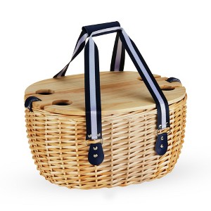 Twine Central Park Outdoor Picnic Basket with Lid and Handle, Four Person Wicker Picnic Basket with Accessories Picnic Equipment 22-Piece Set - 1 of 4