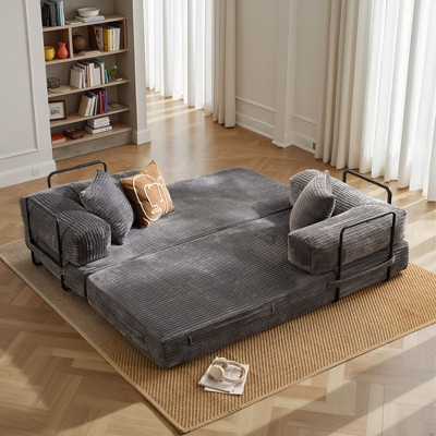 XIZZI Compact Foldable Sofa Bed, Spacious 80.52-inch Width in Soft Corduroy Fabric, Includes Gray, Black & Beige Color Options for Modern Home Decor