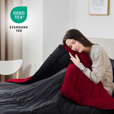 Burgundy and Black Reversible Twin Microfiber Duvet