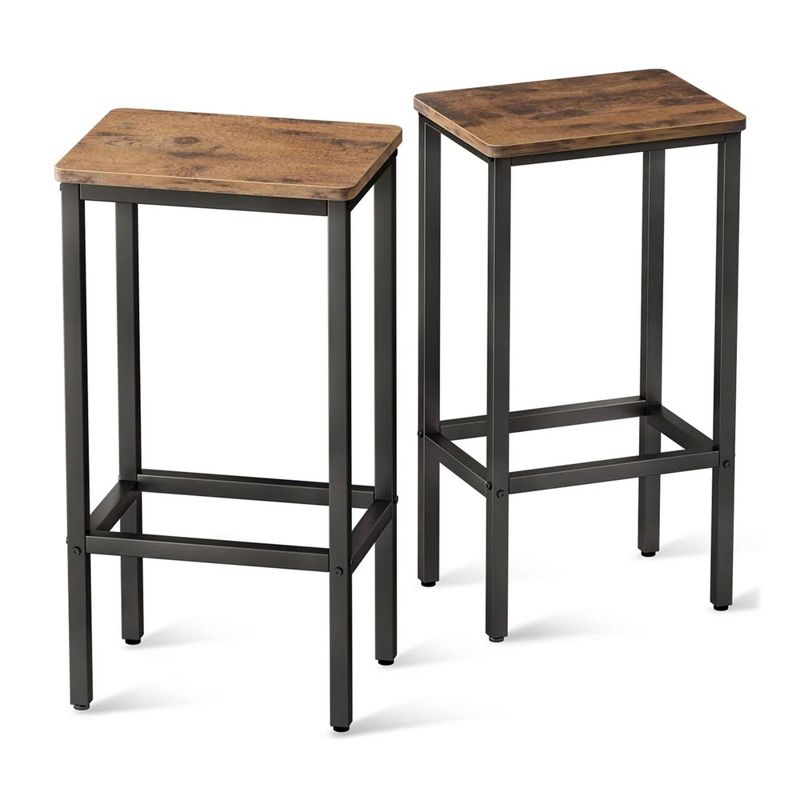 ODK 25.6 Inch Height Industrial Modern Wooden Counter Stool Seat Barstool with Footrest for Kitchen Island, Rustic Brown, Set of 2, 1 of 7