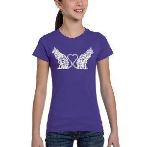 LA Pop Art Cat Tail Hearts - Girl's Word Art T-Shirt - 1 of 4